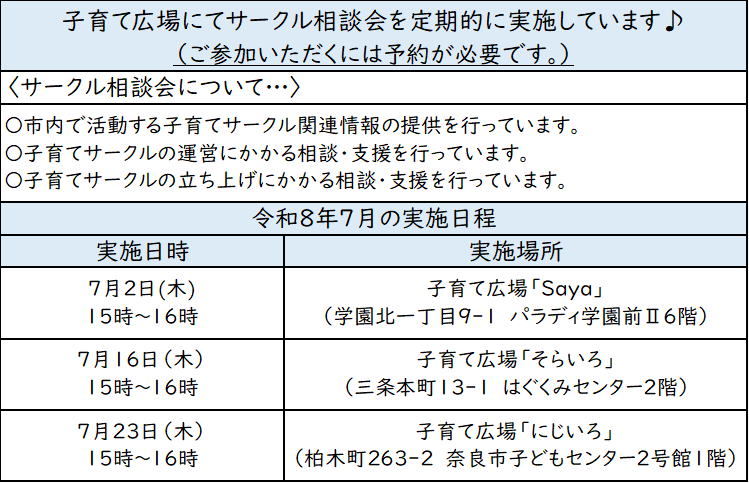 子育てサークル相談会（7月）