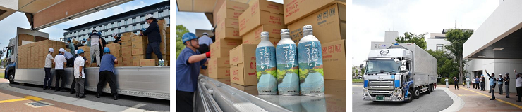7月31日飲料水(490ml)15,000本の積込みの様子画像
