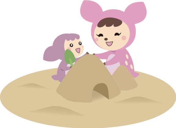 ママジーカとバビニが砂場で遊ぶイラスト