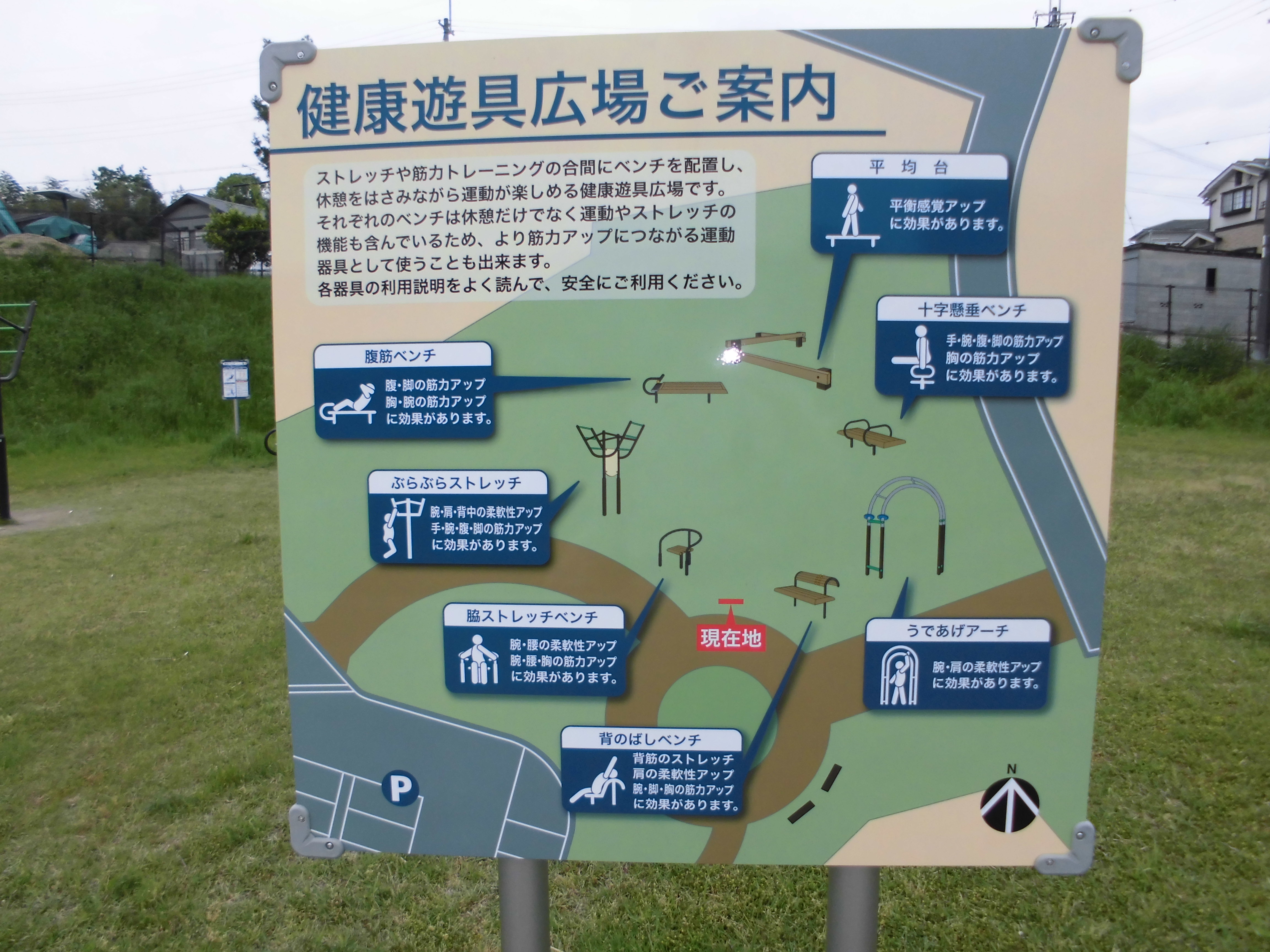 奈良電力鴻ノ池パークの健康遊具案内板の画像